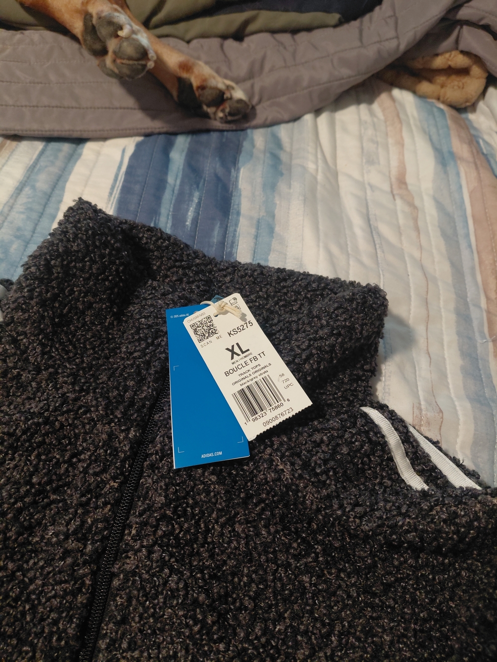 adidas Black Charcoal Bouclé Full-Zip Puffer Jacket